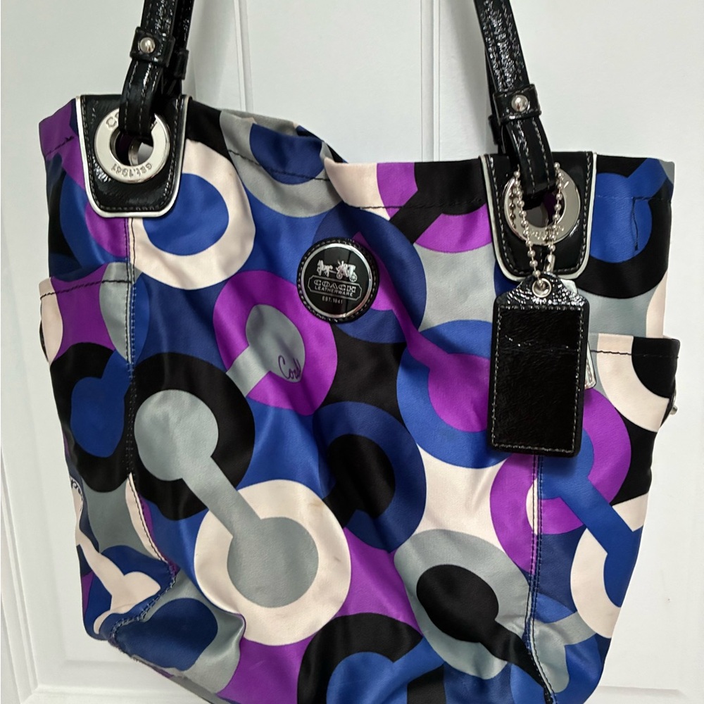 Coach Blue and Purple Circle Pattern Tote